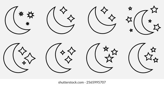 "Simple Abstract Moon Line Art with Geometric and Organic Shapes"