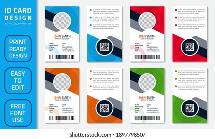 Simple abstract office ID card design template. Creative Corporate Business identity vector card for employees with four color variations.