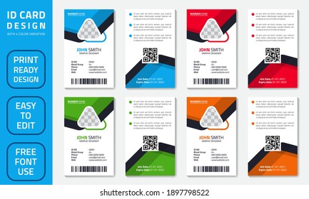 Simple abstract office ID card design template. Creative Corporate Business identity vector card for employees with four color variations.