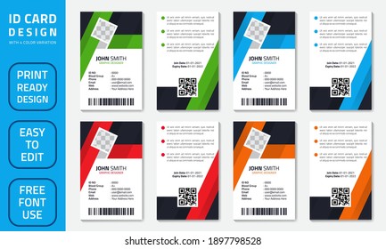 Simple abstract office ID card design template. Creative Corporate Business identity vector card for employees with four color variations.