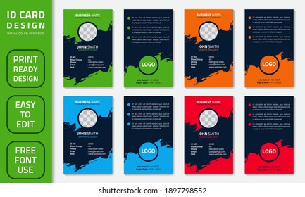 Simple abstract office ID card design template. Creative Corporate Business identity vector card for employees with four color variations.