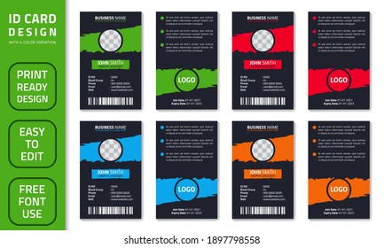 Simple abstract office ID card design template. Creative Corporate Business identity vector card for employees with four color variations.