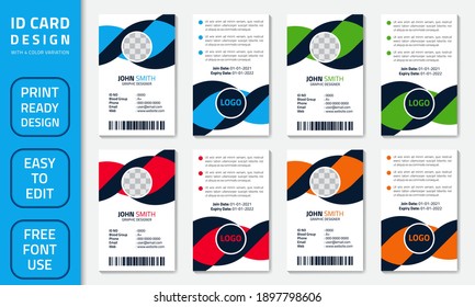 Simple abstract office ID card design template. Creative Corporate Business identity vector card for employees with four color variations.