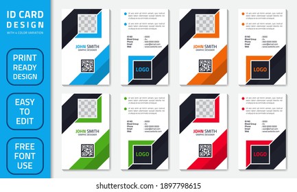 Simple abstract office ID card design template. Creative Corporate Business identity vector card for employees with four color variations.