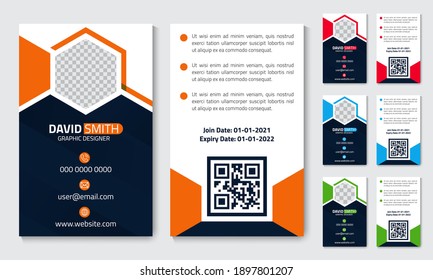 Simple abstract office ID card design template. Creative Corporate Business identity vector card for employees with four color variations.