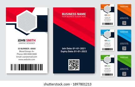 Simple abstract office ID card design template. Creative Corporate Business identity vector card for employees with four color variations.