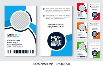 Simple Abstract Office ID Card Design Template. Creative Corporate Business Identity Vector Card For Employees With Four Color Variations.