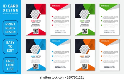 Simple abstract office ID card design template. Creative Corporate Business identity vector card for employees with four color variations.