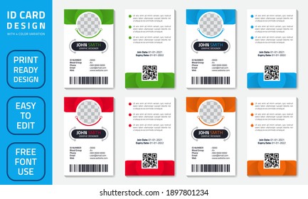 Simple abstract office ID card design template. Creative Corporate Business identity vector card for employees with four color variations.