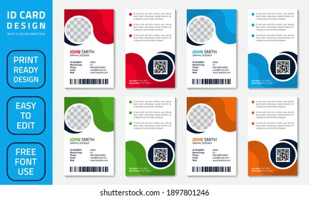 Simple abstract office ID card design template. Creative Corporate Business identity vector card for employees with four color variations.