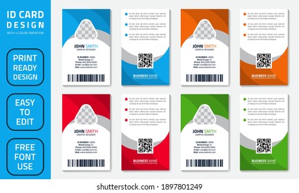 Simple abstract office ID card design template. Creative Corporate Business identity vector card for employees with four color variations.