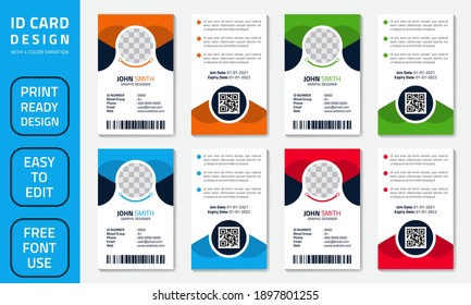 Simple abstract office ID card design template. Creative Corporate Business identity vector card for employees with four color variations.