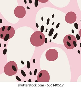 Simple abstract pattern with different brush strokes. Vector seamless texture with chaotic elements. Fun vivid background, perfect for wrapping paper and stationery