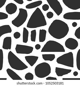 Simple abstract pattern with different shapes. Seamless monochrome texture.