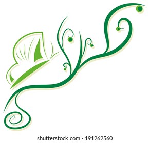 simple abstract pattern with green doodles and butterfly