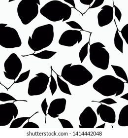 Simple abstract pattern of lemons. White background, abstract black lemons on a branch. The print is well suited for textiles,Wallpaper and banners.