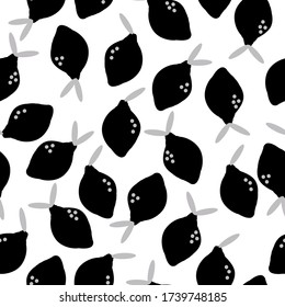 Simple abstract pattern of lemons. White background, black lemons, gray leaves. The print is well suited for textiles, Wallpaper and packaging.