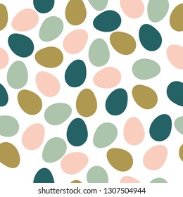 Simple abstract pattern. Mosaic. White background, colored shapes, eggs. Print is well suited for textiles, banners.