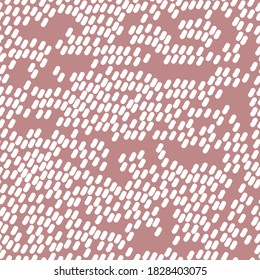 Simple abstract pattern. White dash line. Dirty pink background. Vector texture. Fashionable print for Wallpaper.