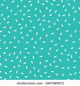 Simple abstract pattern. White dashes. Bright turquoise background. Vector texture. Fashionable elegant print for Wallpaper and textiles.