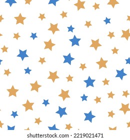 Simple abstract pattern. yellow and blue stars. white background. Fashionable print for baby textiles, wallpaper and packaging.