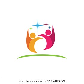 simple abstract person shape for help care education leadership community or fitness vector logo design template