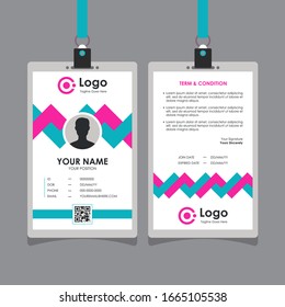 Simple Abstract Pink and Turquoise Id Card Design, Professional Identity Card Template Vector for Employee and Others