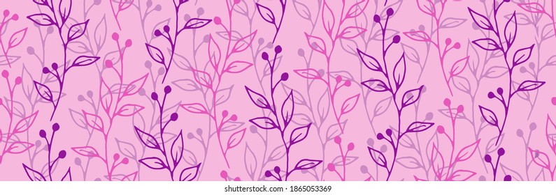 Simple abstract plant vector sdeamless pattern. Mistletoe Christmass ornament for wrappint paper. Holly berry plant pink purple seamless floral pattern design.