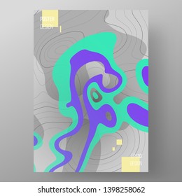 Simple, abstract poster design. Map texture background. Minimal liquid shapes cover, template. Eps10 vector.