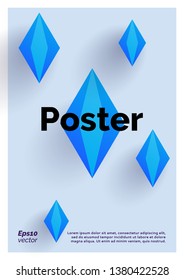 Simple abstract poster design. Minimal blue crystal cover, template. Blue background. Eps10 vector.