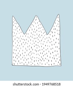 Simple Abstract Print with Big Freehand Crown. Cute Nursery Vector Art ideal for Card, Wall Art, Baby Boy Room Decoration. Black-White Hand Drawn Crown Isolated on a Pastel Blue Background.