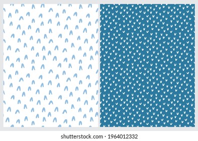Simple Abstract Print. Geometric Seamless Vector Patterns ideal for Fabric, Textile. Hand Drawn Irregular Spots Isolated on a Dark Blue and White Background.