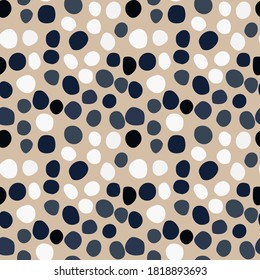 Simple abstract print with masonry seamless pattern. White and navy blue rocks on light beige background. Decorative backdrop for wallpaper, textile, wrapping paper, fabric print. Vector illustration.