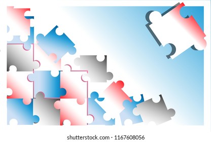 simple abstract with puzzle blue and white, puzzle red and white, puzzle metalic, design vektor