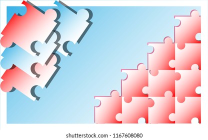 simple abstract with puzzle blue and white, puzzle red and white, puzzle metalic, design vektor