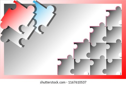 simple abstract with puzzle red and white, puzzle metalic, by use background lighting, design vektor