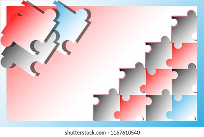 simple abstract with puzzle red and white, puzzle metalic, by use background lighting, design vektor