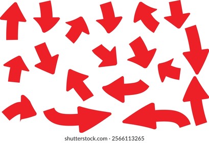 simple abstract red color geometric hand made arrow icon set