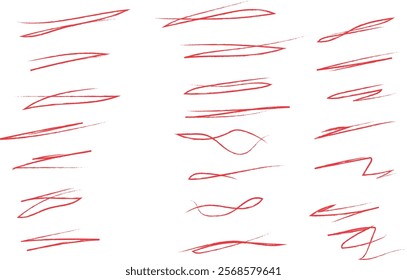 simple abstract red color geometric hand made underline vector design set