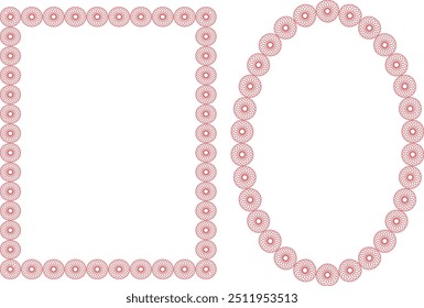  Diseño de marco de forma de novela cuadrada de color rojo abstracto simple Flores rosadas sobre un fondo blanco