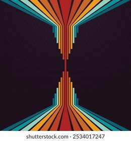 Simple abstract retro futuristic design in 70's style with colorful lines. Vector illustration. Funky technology background.