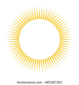 Simple abstract round element, sign or logo. Stylized yellow silhouetted Sun with triangular rays. Isolated black on white background.