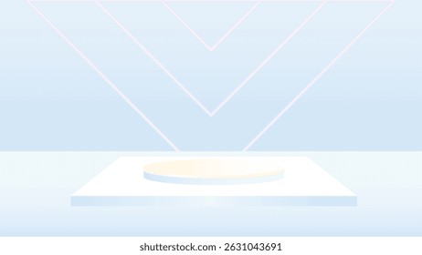 Simple abstract scene with a pastel round podium and light gradients on a blue geometric background ideal for product displays and clean presentation themes