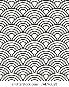 Simple abstract sea waves monochrome background - vector seamless pattern