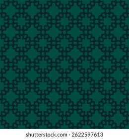 Ornement abstrait simple et harmonieux. Motif géométrique élégant avec des points, des taches, des formes incurvées, une grille. Texture subtile d'arrière-plan vert foncé. Design géo répété pour décor, textile, tapis, tissu, impression