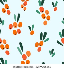 Simple abstract seamless pattern with berry branches and leaves. Natural fruit summer print. Vector graphics.