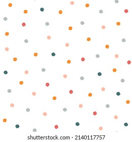 A simple abstract seamless pattern with chaotic multicolored dots. Minimal simple print. Vector graphics.