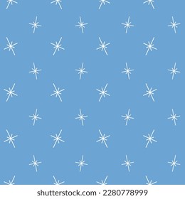 Simple abstract seamless pattern with snowflakes, sparks or stars. Textile linen home party decor texture. Cover napkins wrapping paper template. Vector illustration.