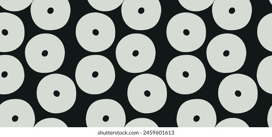 Simple Abstract  Seamless Vector Pattern with Bold Gray Circles Isolated on a Black Background. Modern Endless Print. Geometric Irregular Design with Dots. Dotted Pattern Perfect for Fabric, Textile.