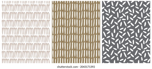 Simple Abstract Seamless Vector Patterns with White Irregular Brush Spots and Lines on a White, Brown and Dark Gray Background.Infantile Style Geometric Print.Abstract Doodle Pattern. Scribbles Print.